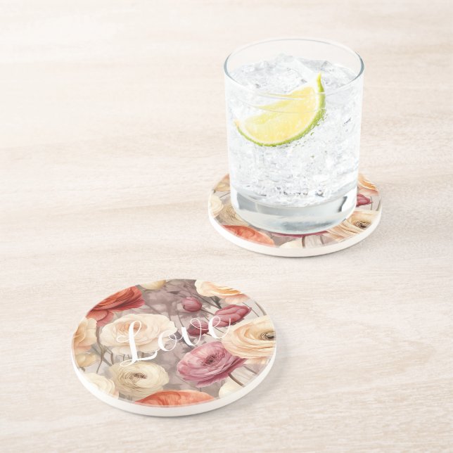 Burgundy Cream Spring Flowers Liebe Getränkeuntersetzer (Seite)