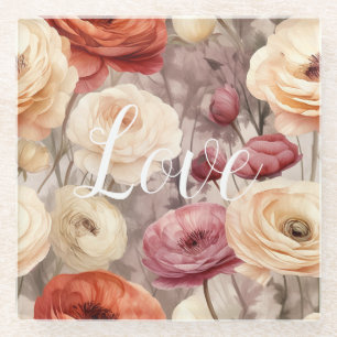 Burgundy Cream Spring Flowers Liebe Glasuntersetzer