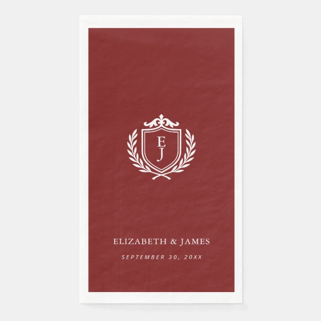 Burgundy Crest Wedding Custom Initials Serviette (Vorderseite)