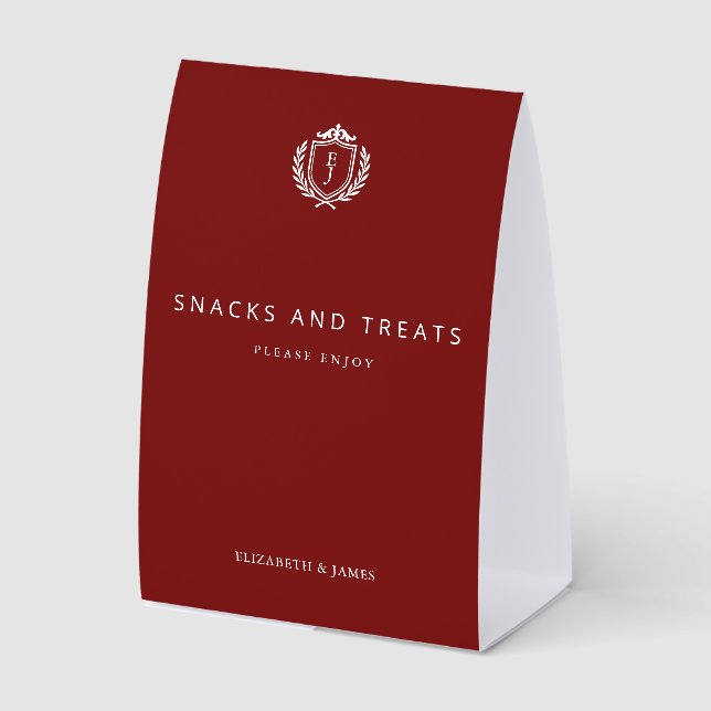 Burgundy Crest Wedding Custom Initials Tischaufsteller (Vorderseite)