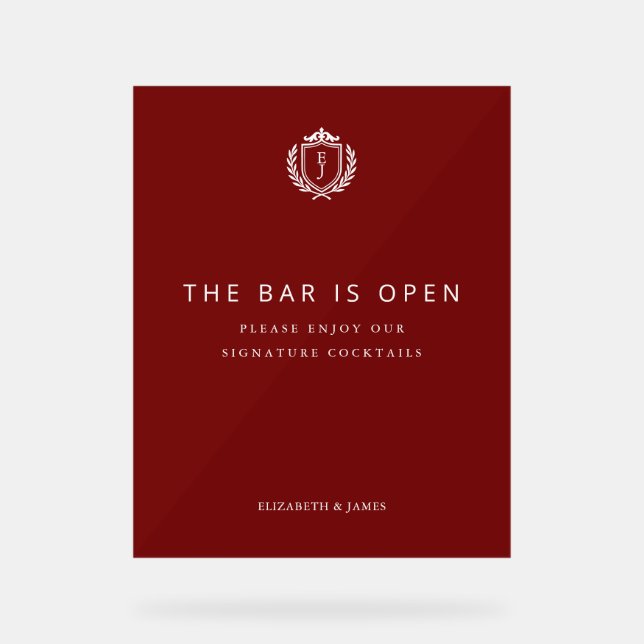 Burgundy Crest Wedding Welcome, Custom Initials (Recto)