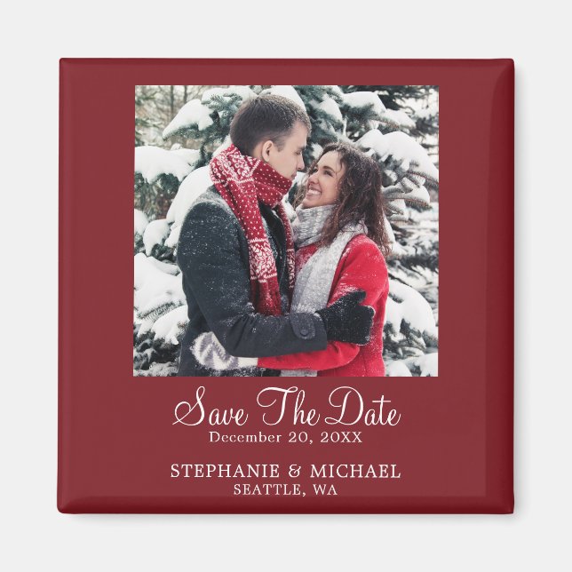 Burgundy Custom Foto Wedding Save the Date Magnet (Vorne)