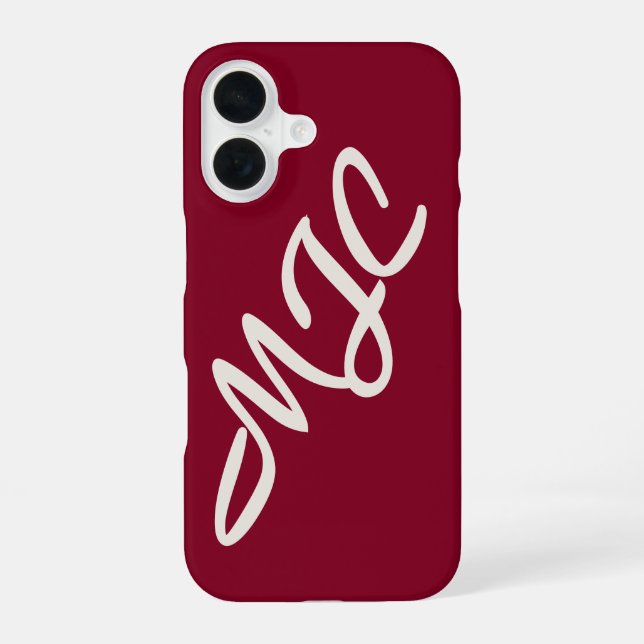 Burgundy Custom Monogram iPhone 16 Hülle (Rückseite)