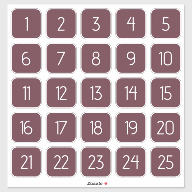 Burgundy Customizable Square Number Stickers  Aufkleber (Blatt)