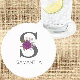 Burgundy Dahlia Floral Alphabet Letter Monogram   Getränkeuntersetzer