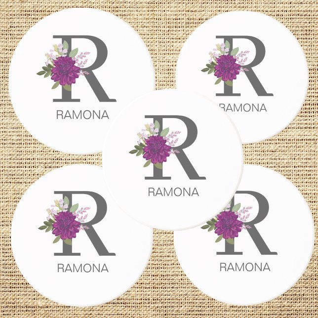 Burgundy Dahlia Floral Alphabet Letter Monogram   Getränkeuntersetzer (Von Creator hochgeladen)