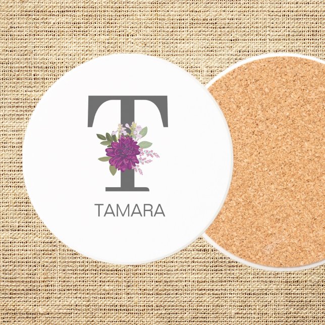 Burgundy Dahlia Floral Alphabet Letter Monogram   Getränkeuntersetzer (Von Creator hochgeladen)