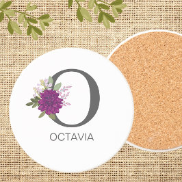 Burgundy Dahlia Floral Alphabet Letter Monogram   Getränkeuntersetzer