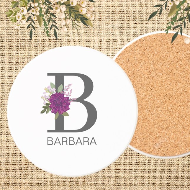 Burgundy Dahlia Floral Alphabet Letter Monogram   Getränkeuntersetzer (Von Creator hochgeladen)