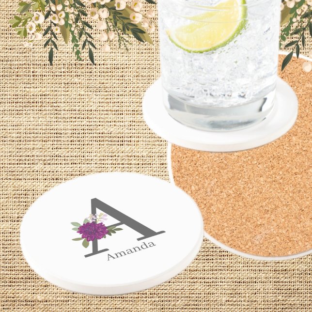 Burgundy Dahlia Floral Alphabet Letter Monogram  Getränkeuntersetzer (Von Creator hochgeladen)