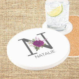 Burgundy Dahlia Floral Alphabet Letter Monogram   Getränkeuntersetzer