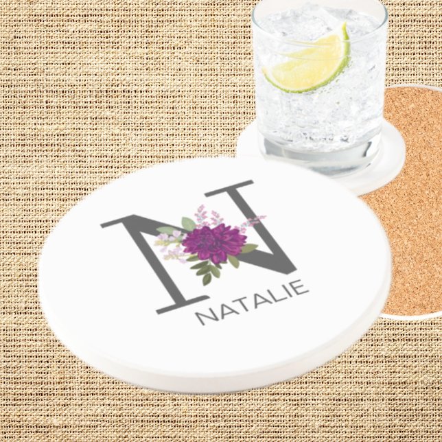 Burgundy Dahlia Floral Alphabet Letter Monogram   Getränkeuntersetzer (Von Creator hochgeladen)