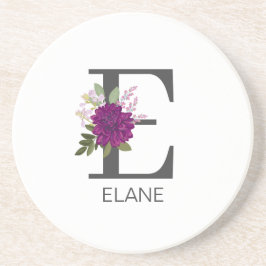 Burgundy Dahlia Floral Alphabet Letter Monogram   Getränkeuntersetzer