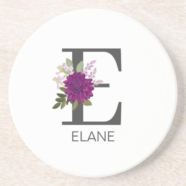 Burgundy Dahlia Floral Alphabet Letter Monogram   Getränkeuntersetzer (Vorne)