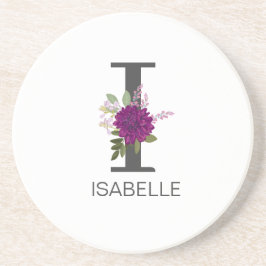 Burgundy Dahlia Floral Alphabet Letter Monogram   Getränkeuntersetzer