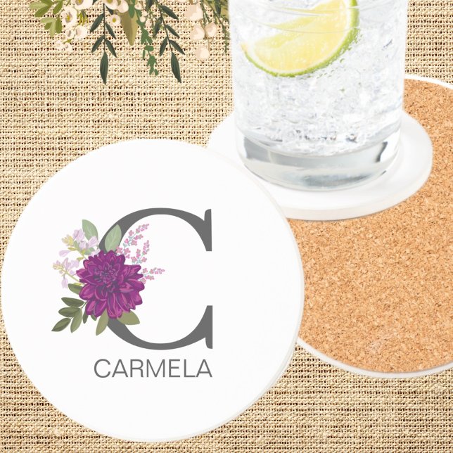 Burgundy Dahlia Floral Alphabet Letter Monogram  O Getränkeuntersetzer (Von Creator hochgeladen)