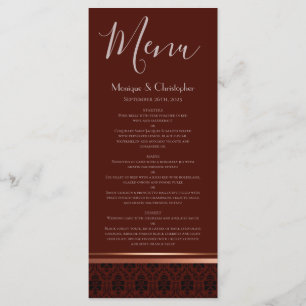 Burgundy Damask Rose Gold Trim Mariage Menu
