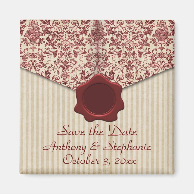 Burgundy Damask Speichern Sie das Date Magnet (Vorne)