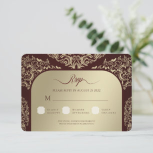Burgundy Damask Wedding Danke Foto Card RSVP Karte