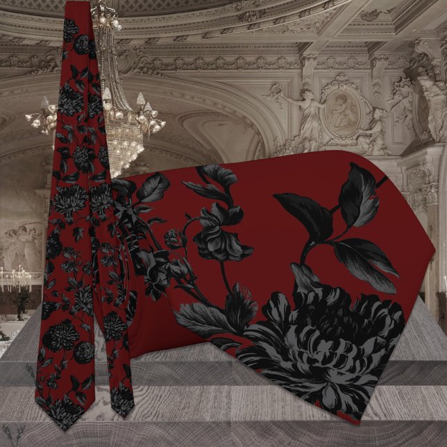 Burgundy Dark Red & Black Floral Wedding Krawatte (Von Creator hochgeladen)