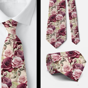 Burgundy Deep Rote Rosen Blush Mauve Neck Tie Krawatte