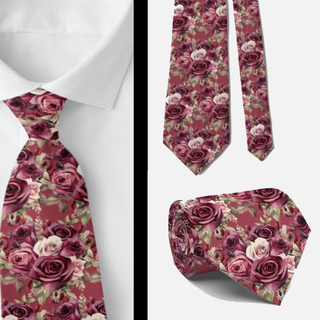 Burgundy Deep Rote Rosen Blush Mauve Neck Tie Krawatte (Von Creator hochgeladen)