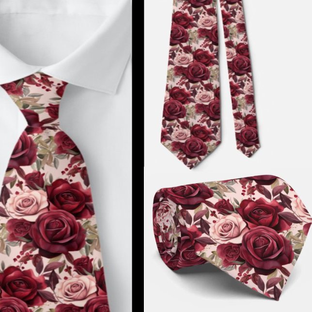 Burgundy Deep Rote Rosen Blush Mauve Neck Tie Krawatte (Von Creator hochgeladen)
