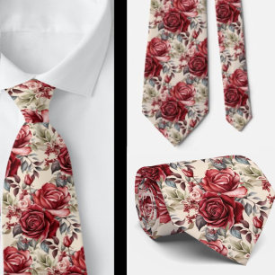 Burgundy Deep Rote Rosen Blush Wassercolor Neck Ti Krawatte