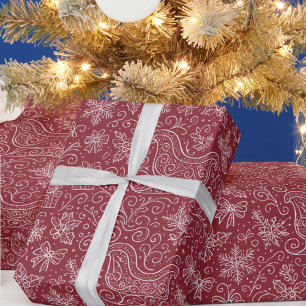 Burgundy Doodle Christmas Sleigh Pattern Geschenkpapier