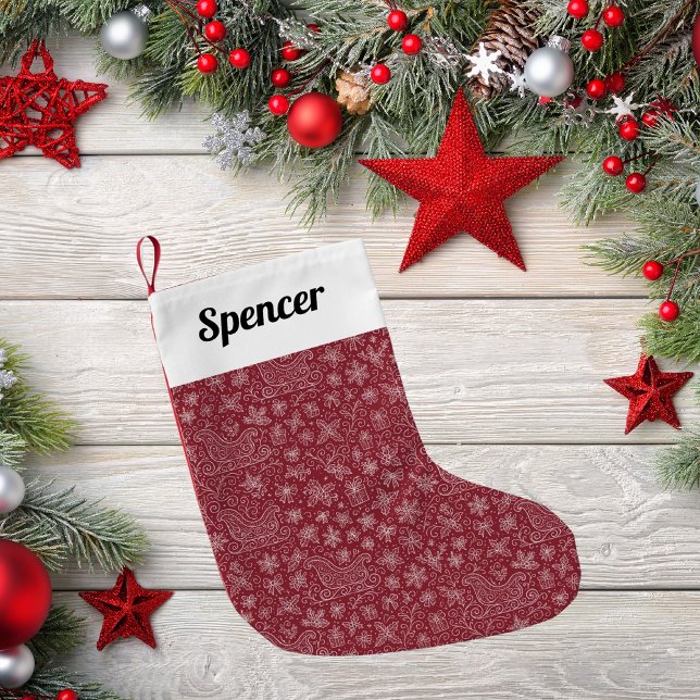 Burgundy Doodle Christmas Sleigh Pattern Kleiner Weihnachtsstrumpf (Von Creator hochgeladen)