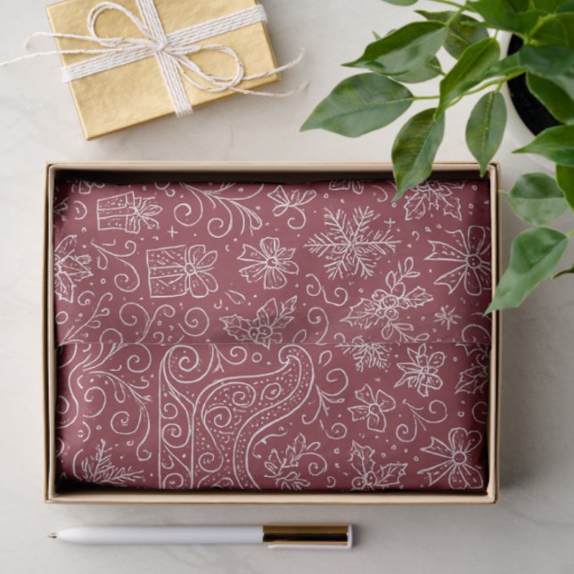 Burgundy Doodle Christmas Sleigh Pattern Seidenpapier (Geschenk)