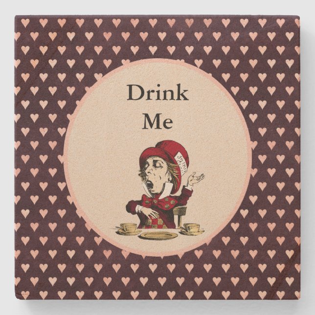 Burgundy Drink Me Mad Hatter Alice im Wunderland Steinuntersetzer (Vorderseite)