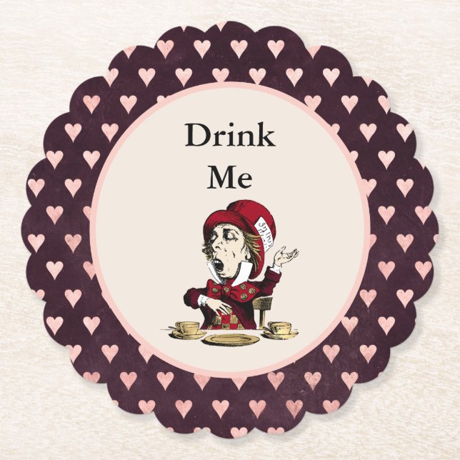 Burgundy Drink Me Mad Hatter Alice im Wunderland Untersetzer (Vorderseite)