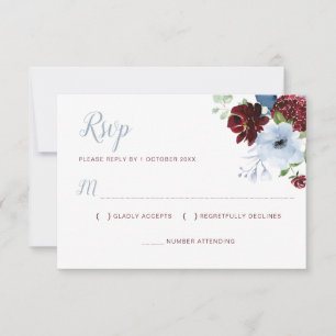 Burgundy Dusty Blue Blumenkarte RSVP Karte