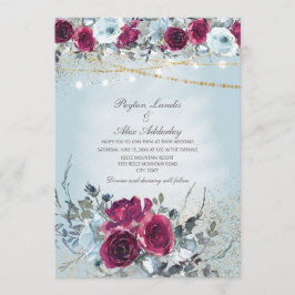 Burgundy Dusty Blue Floral Glitzer Wedding Einladung