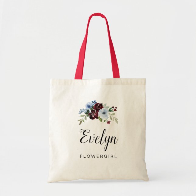 burgundy dusty blue Flowergirl Tote Bag Tragetasche (Vorne)