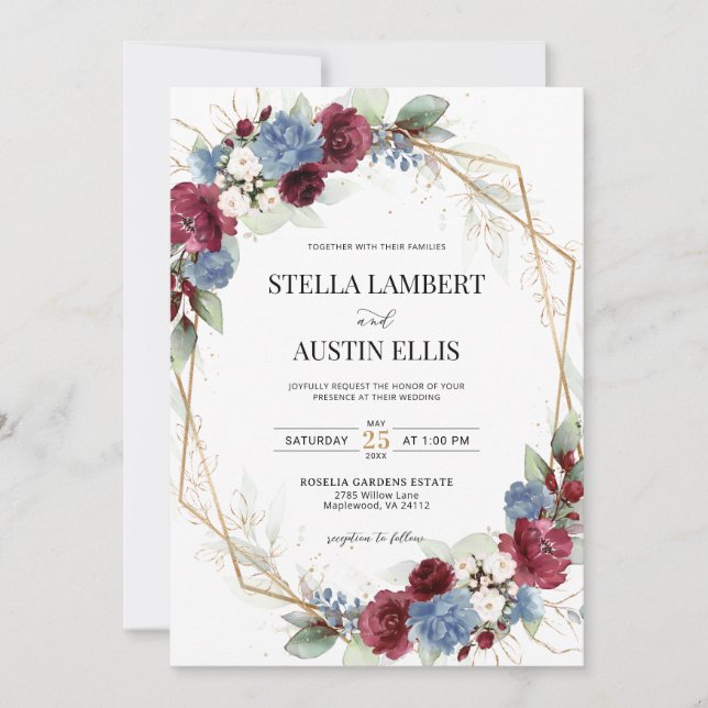 Burgundy Dusty Blue Geometric Digital Invitation Einladung (Vorderseite)