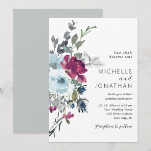 Burgundy Dusty Blue Rose Christliche Hochzeit Einladung