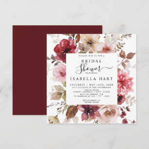 Burgundy Dusty Pink Fall Floral Brautparty Einladung