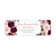 Burgundy Dusty Pink Rose Wasserfarbe Rücksendeadre