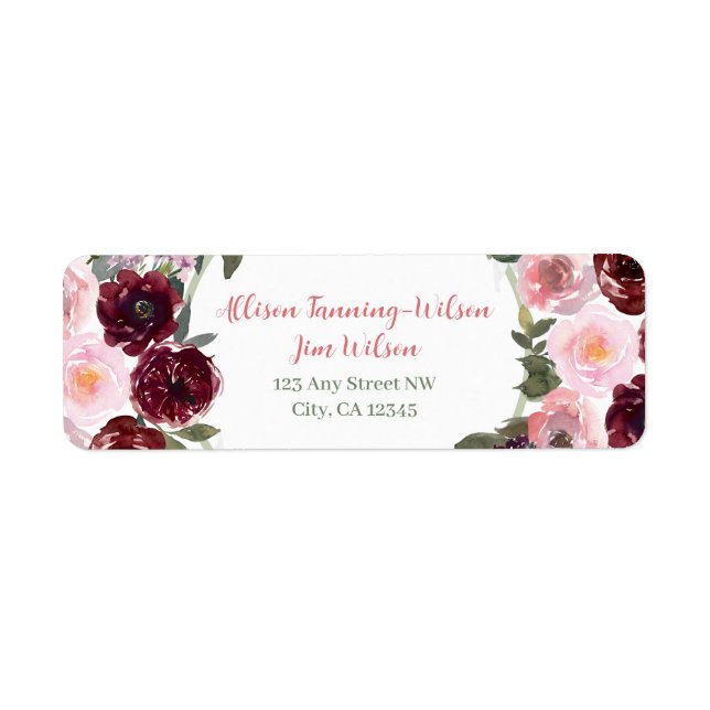 Burgundy Dusty Pink Rose Wasserfarbe Rücksendeadre (Vorne)