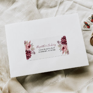 Burgundy Dusty Rose Floral Wedding RSVP-Adresse Adressaufkleber