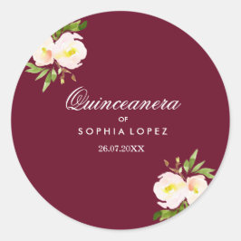 Burgundy Elegant Blumensticker Runder Aufkleber