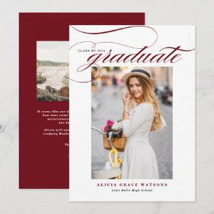 Burgundy Elegant Calligraphy Foto Abschluss Ankündigung