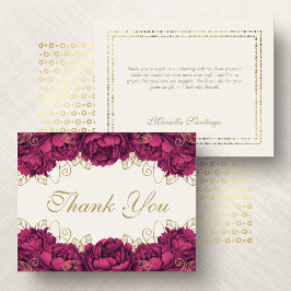 Burgundy Elegant Floral Quinceanera Dankeskarte