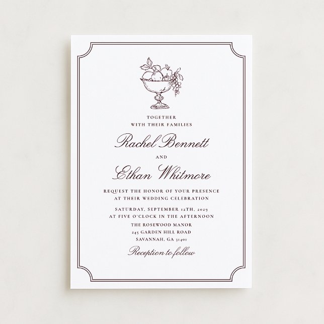 Burgundy Elegant Frame Wedding Invitation Ankündigung (Von Creator hochgeladen)