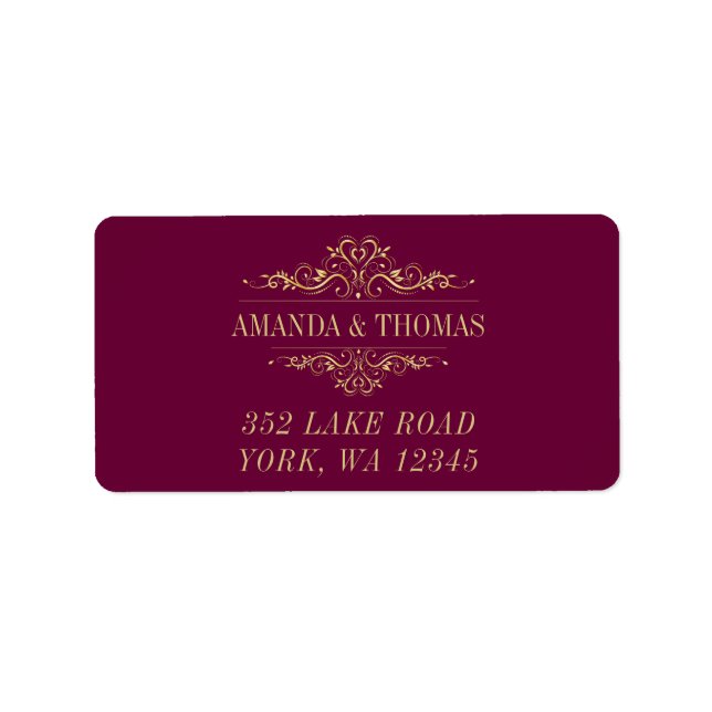 Burgundy Elegant Golden Frame Address Labels Adressaufkleber (Vorne)
