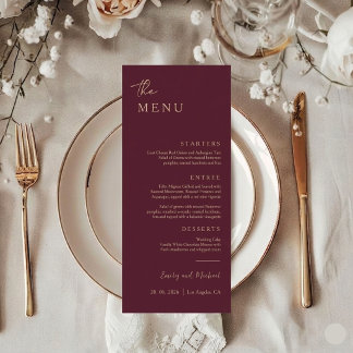 Burgundy Elegant Minimal Wedding Menu Card Menükarte