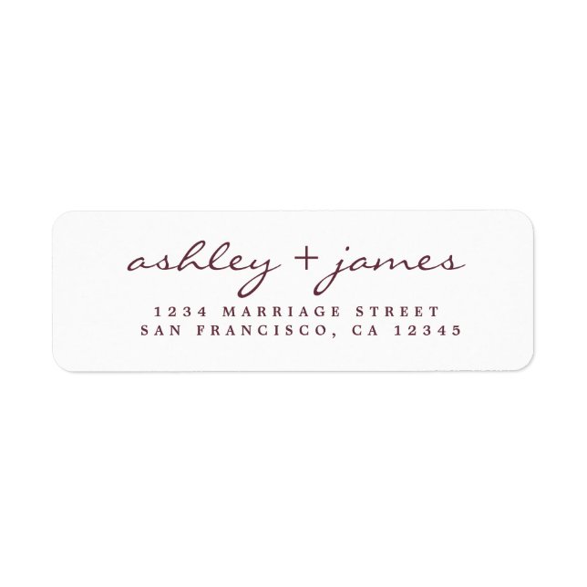 Burgundy Elegant Script Wedding Rücksendeadresse (Vorne)