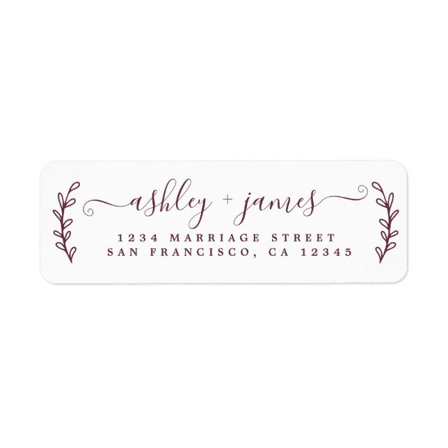 Burgundy Elegant Script Wedding Rücksendeadresse (Vorne)